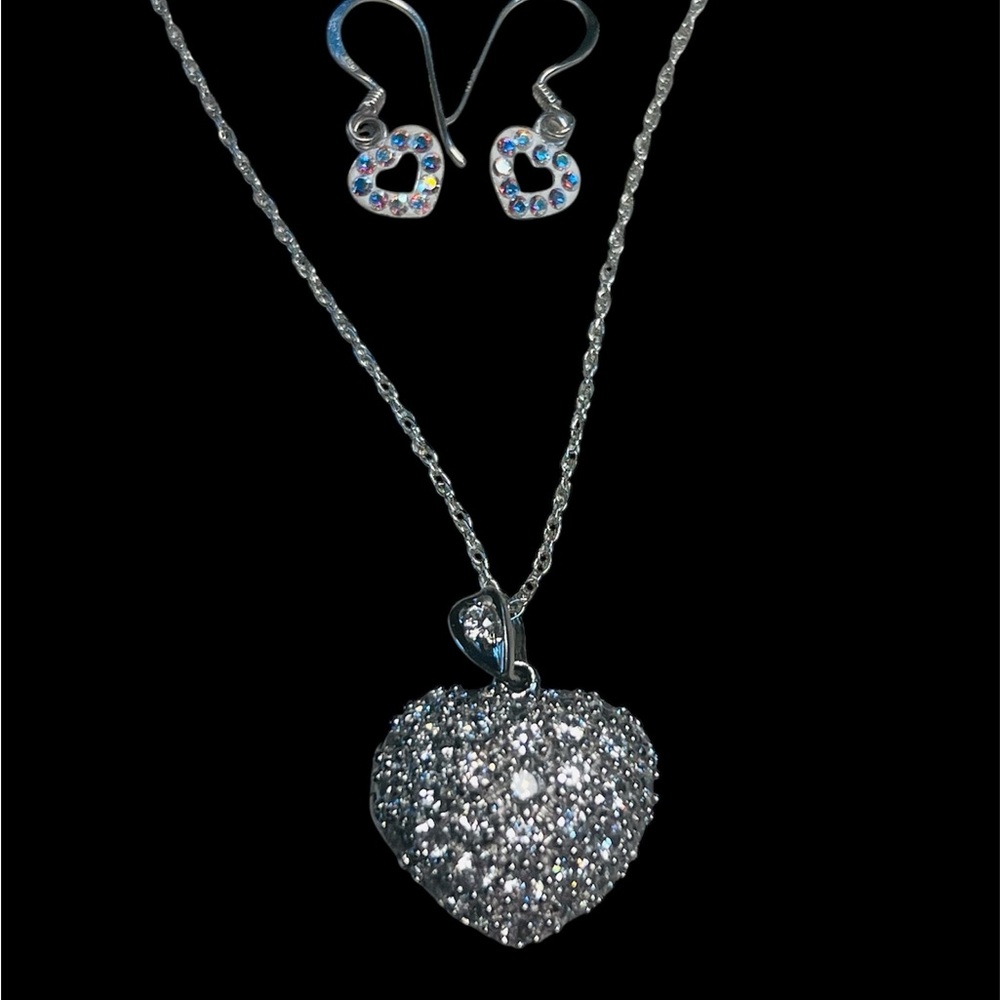 Sterling Silver Cubic Zirconia Locket Necklace & Earring  set.